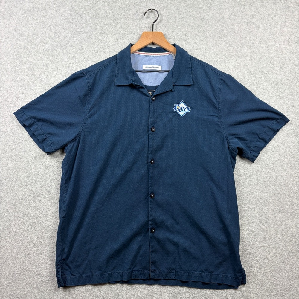 Tommy Bahama Tampa Bay Rays Shirt Mens Large Blue Embroidered Silk Button Up MLB